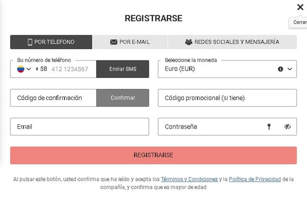 Formulario de registro Megapari